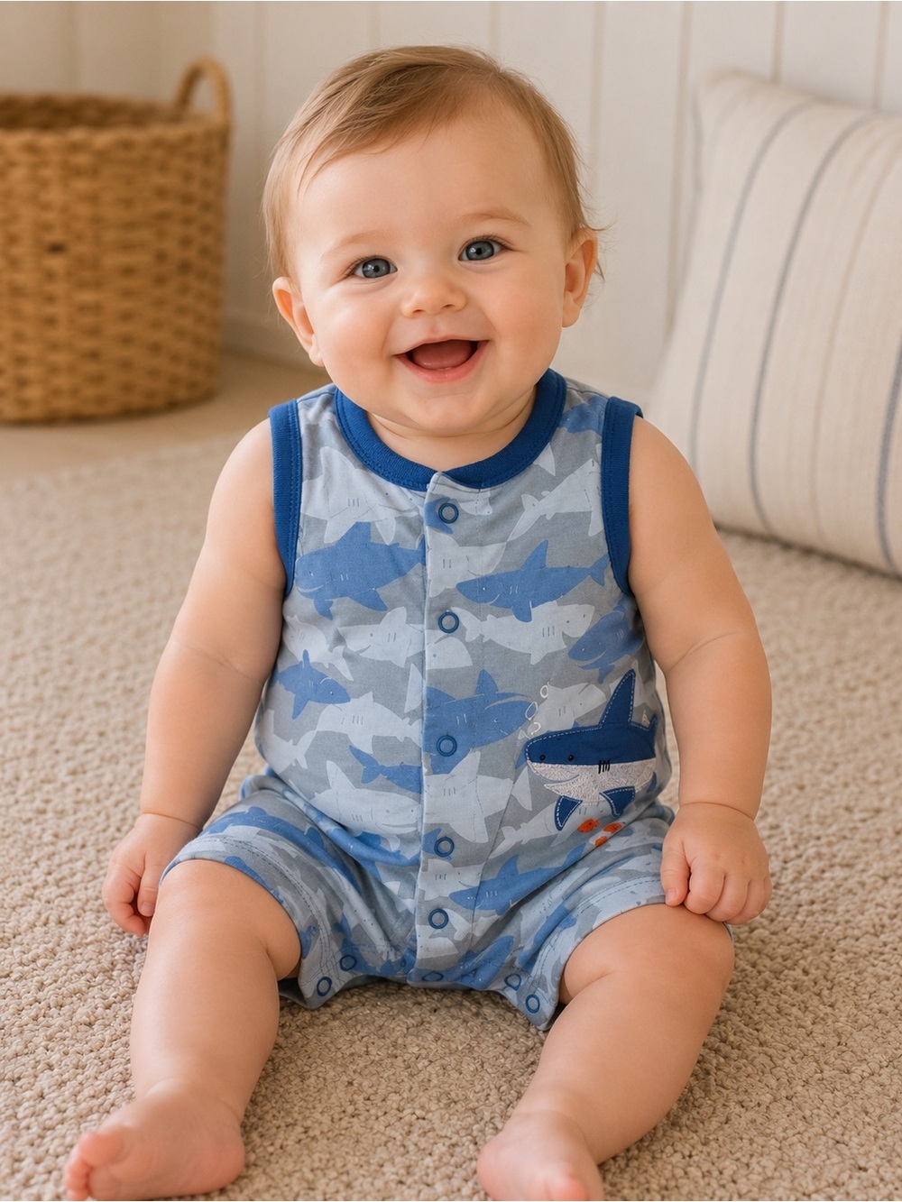 Carter's Blue and Light Gray Baby Romper